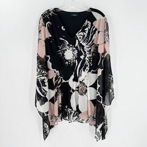 Alfani Floral Batwing Kimono Top Boho Hippie Black